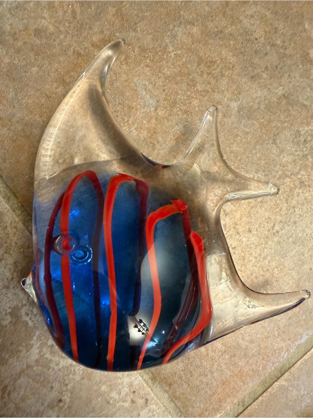 Hand-Blown Glass Fish Sculpture
Paperweight Angel Fish Red Blue Cottage Summer
